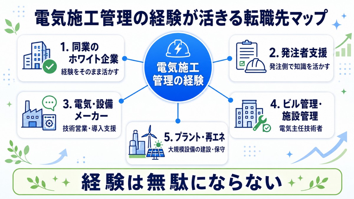 電気施工管理の経験が活かせる転職先マップ