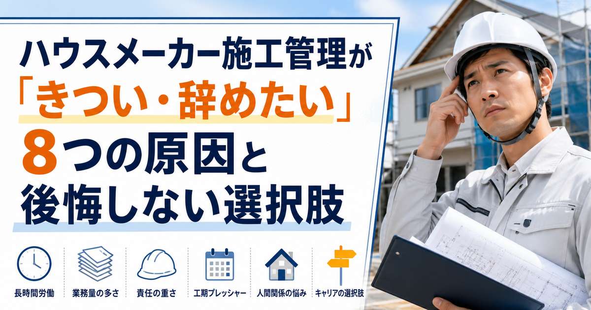 ハウスメーカー施工管理が「きつい・辞めたい」8つの原因と後悔しない選択肢