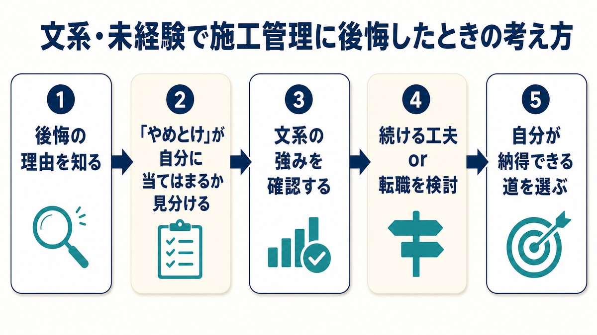 文系・未経験で施工管理に後悔したときの考え方の5ステップ