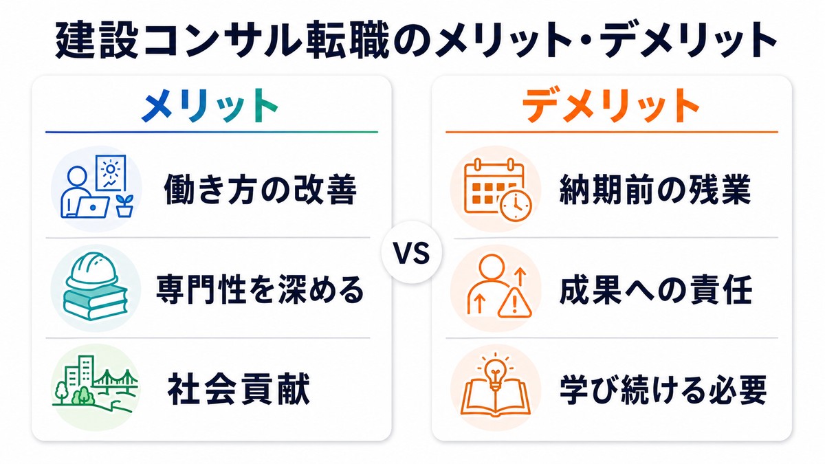 建設コンサル転職のメリットとデメリット