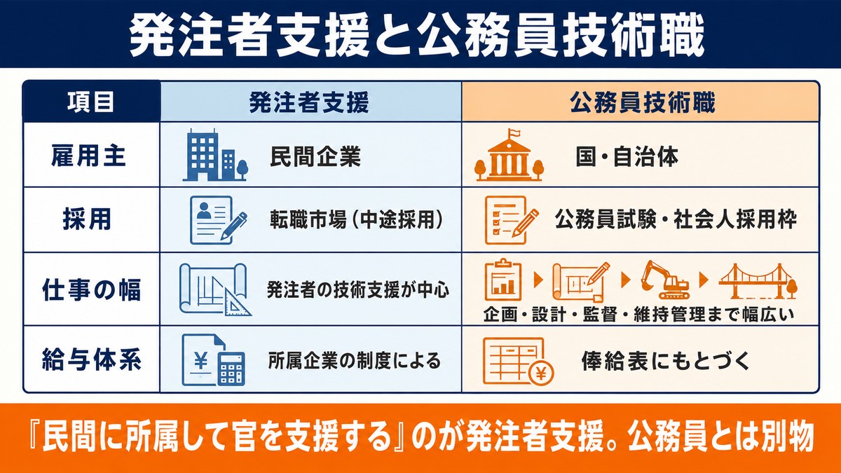 発注者支援と公務員技術職の比較