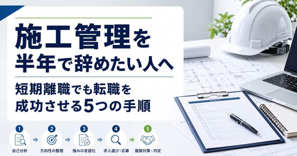 施工管理を半年で辞めたい人へ｜短期離職でも転職を成功させる5つの手順