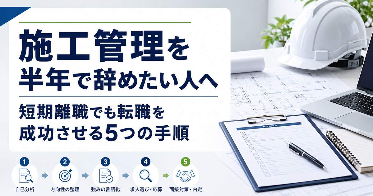 施工管理を半年で辞めたい人へ｜短期離職でも転職を成功させる5つの手順