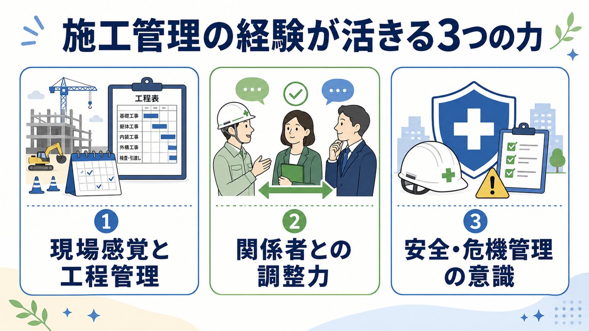 施工管理の経験が活きる3つの力