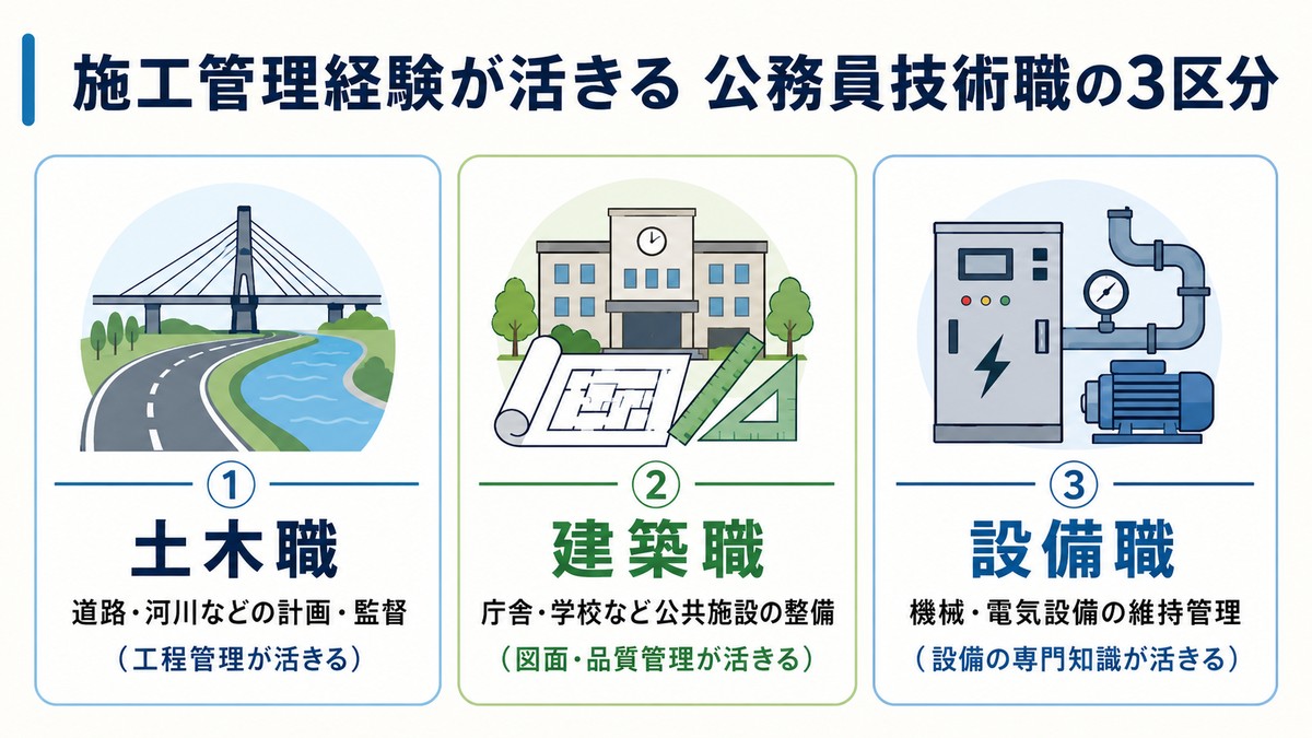 施工管理経験が活きる公務員技術職の3区分