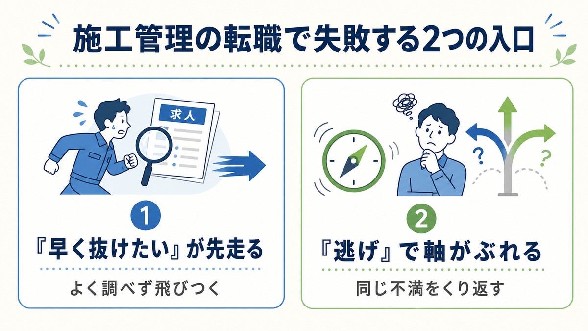 施工管理の転職で失敗する2つの入口