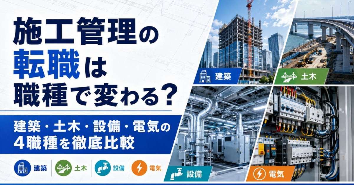 施工管理の転職は職種で変わる？建築・土木・設備・電気の4職種を徹底比較