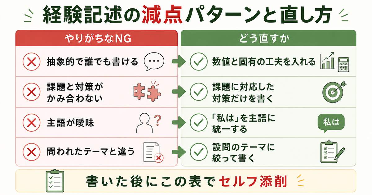 経験記述の減点パターンと直し方