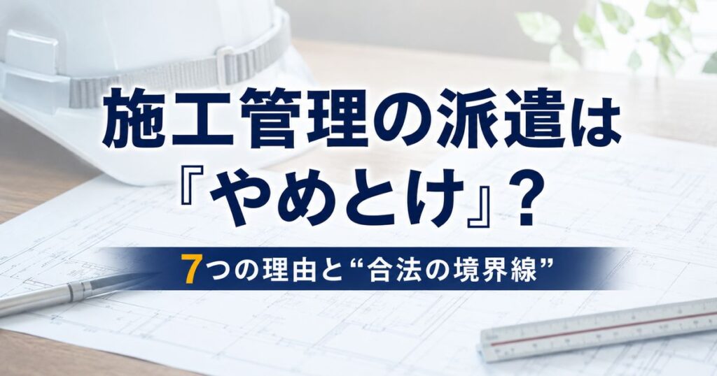 施工管理の派遣は「やめとけ」？7つの理由と“合法の境界線”・後悔しない選択肢