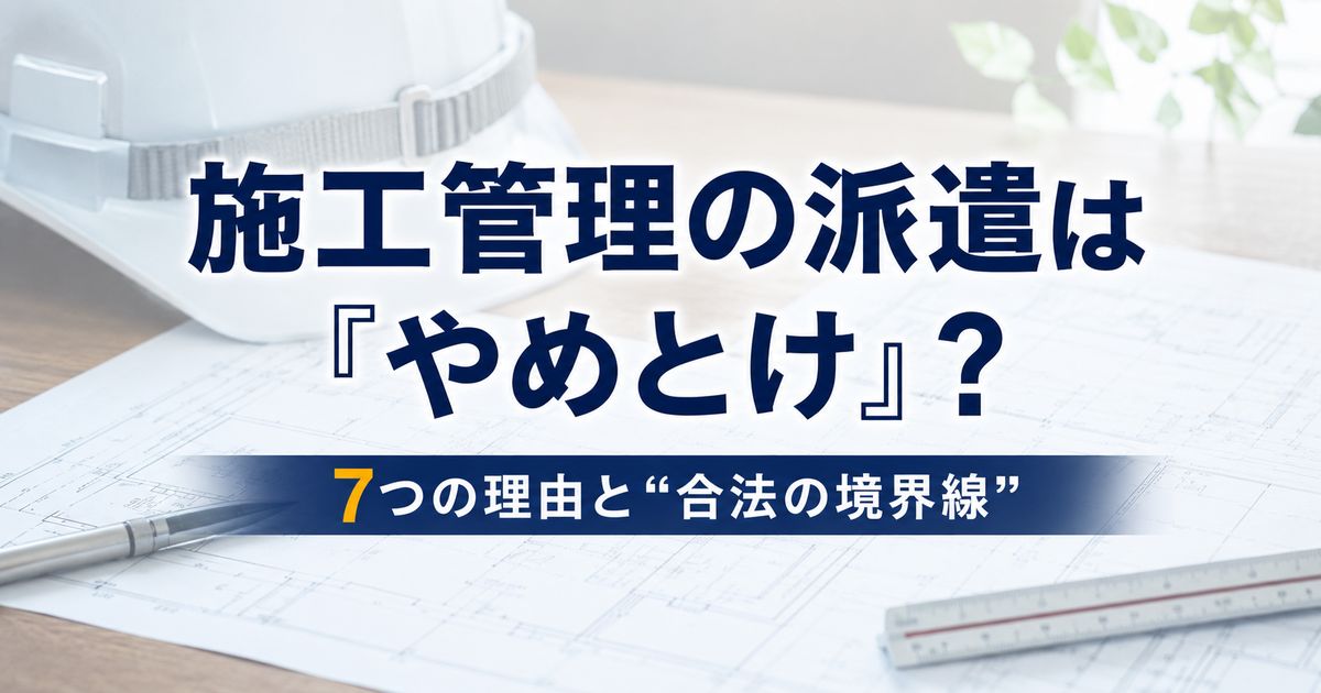 施工管理の派遣は「やめとけ」？7つの理由と“合法の境界線”・後悔しない選択肢
