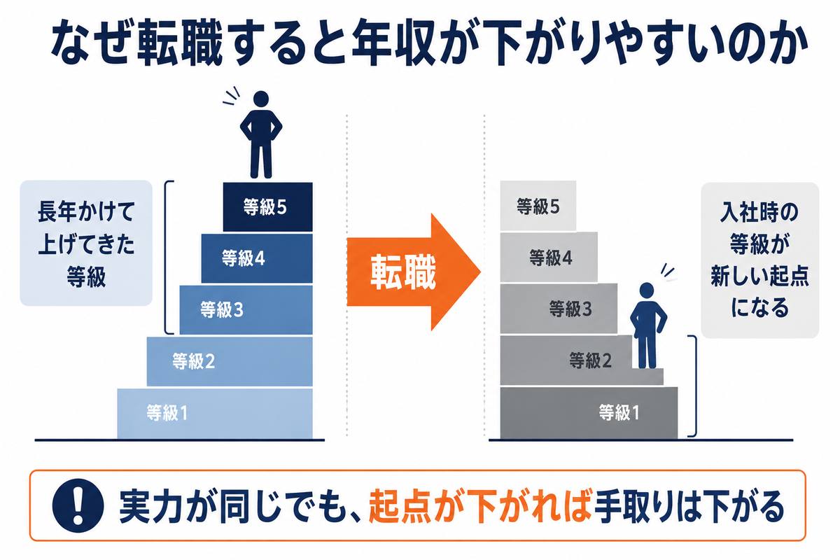 転職で年収が下がりやすい構造の図解